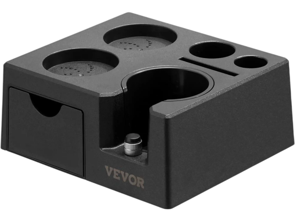 VEVOR Espresso Tamping Station, ABS Material, 7-in-1 Multifunctional Tamping Station with Detachable Slot, Easy to Clean Espresso Knock Box with Non-Slip Base, Fits for 51-58 mm Handles