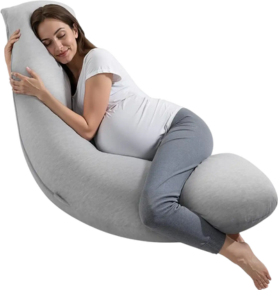 VEVOR Pregnancy Pillows for Side Sleeping, L-Shaped Maternity Pillow for Pregnant Women, Soft & Breathable Pregnancy Body Pillow with Washable Jersey Cover for Head Neck Belly Leg Support, Light Gray