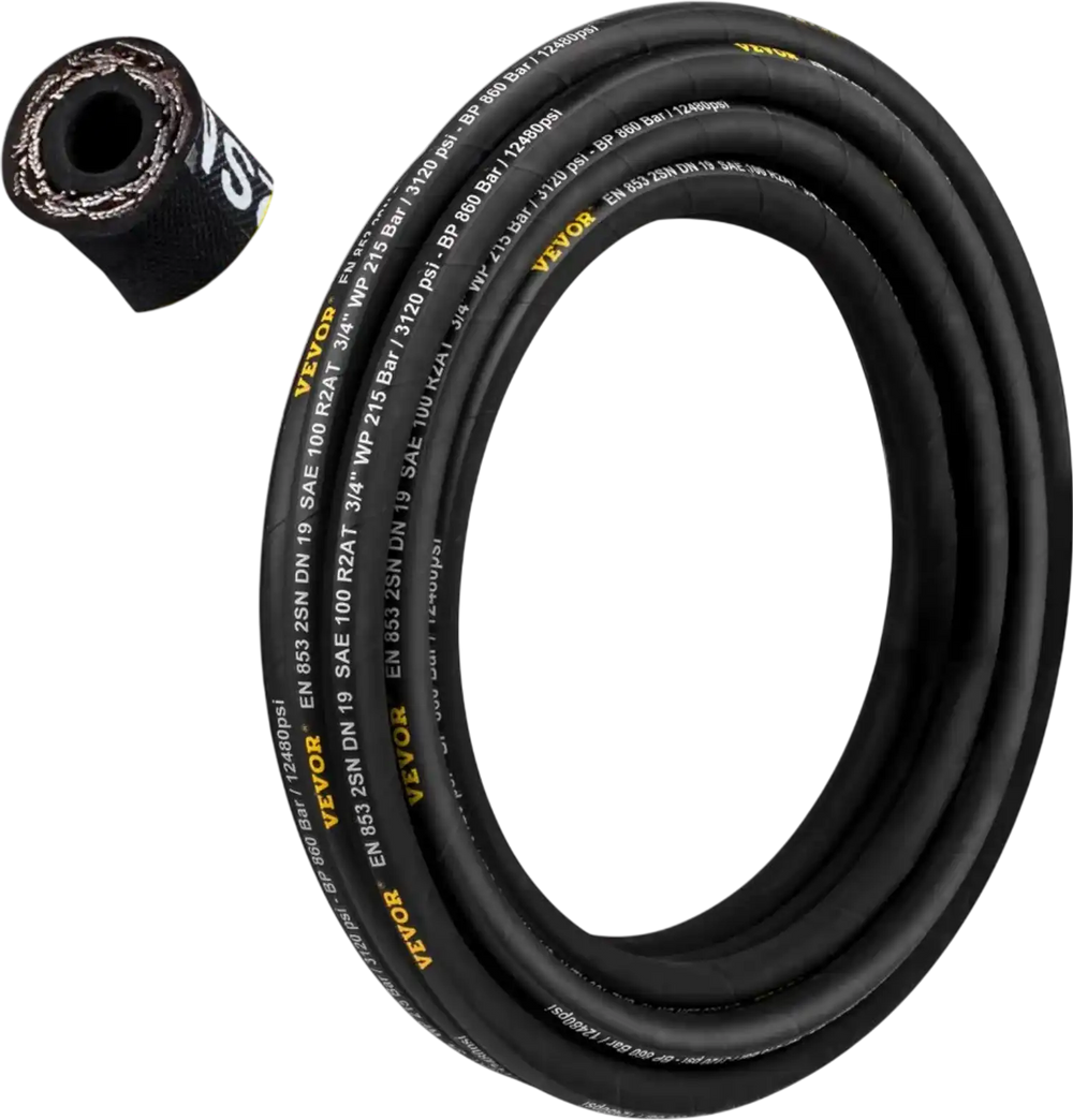 VEVOR Hydraulic Hose 3/8 inch x 50 ft, Coiled Hydraulic Hose 4800 PSI, Rubber Hydraulic Hose with 2 High-Tensile Steel Wire Braid, Bulk Hydraulic Hose -20℃ to 140℃, Hydraulic Oil Flexible Hose