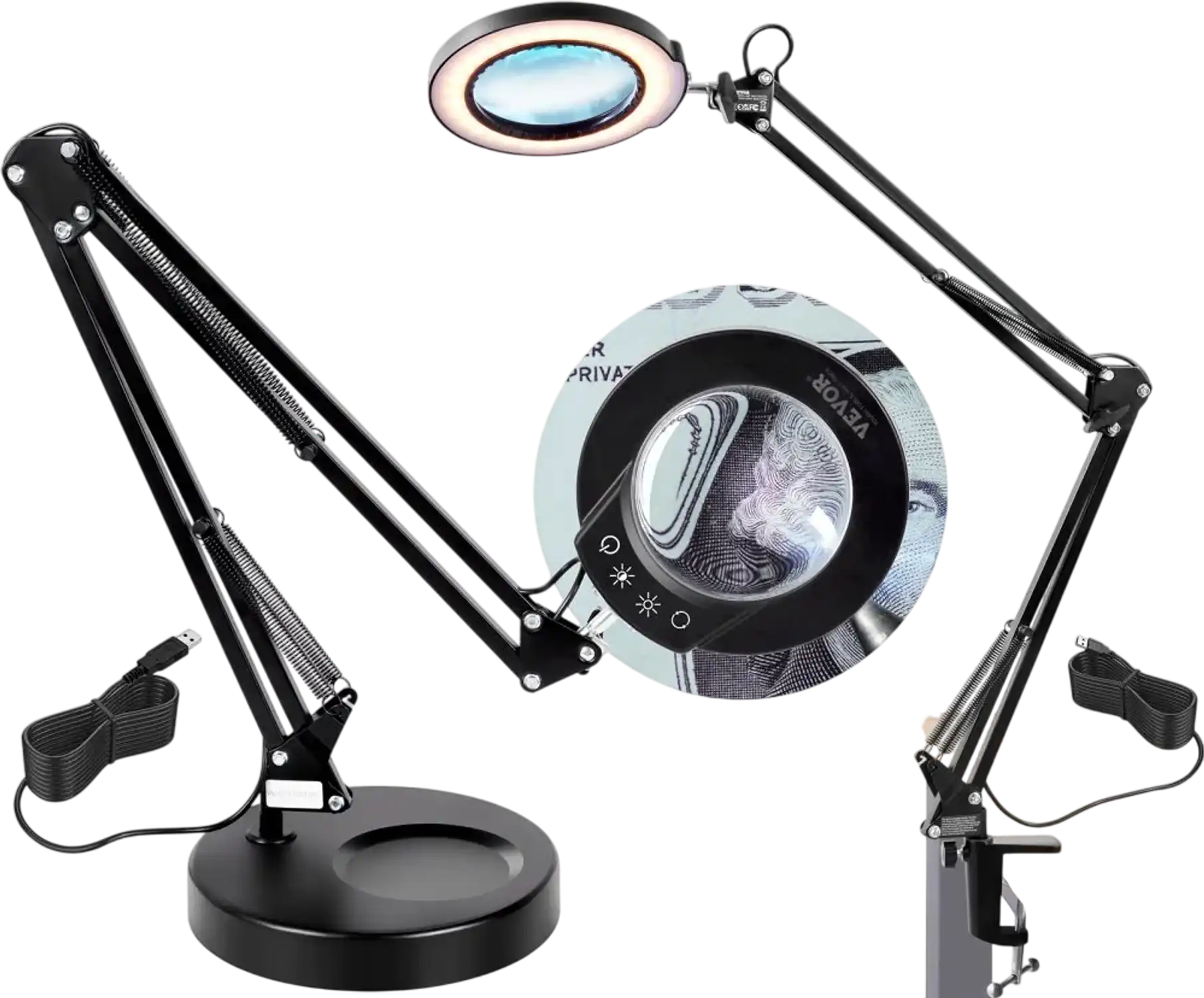 Vevor Magnifying Lamp 5x Glass Lens Desk Light with Base and Clamp New