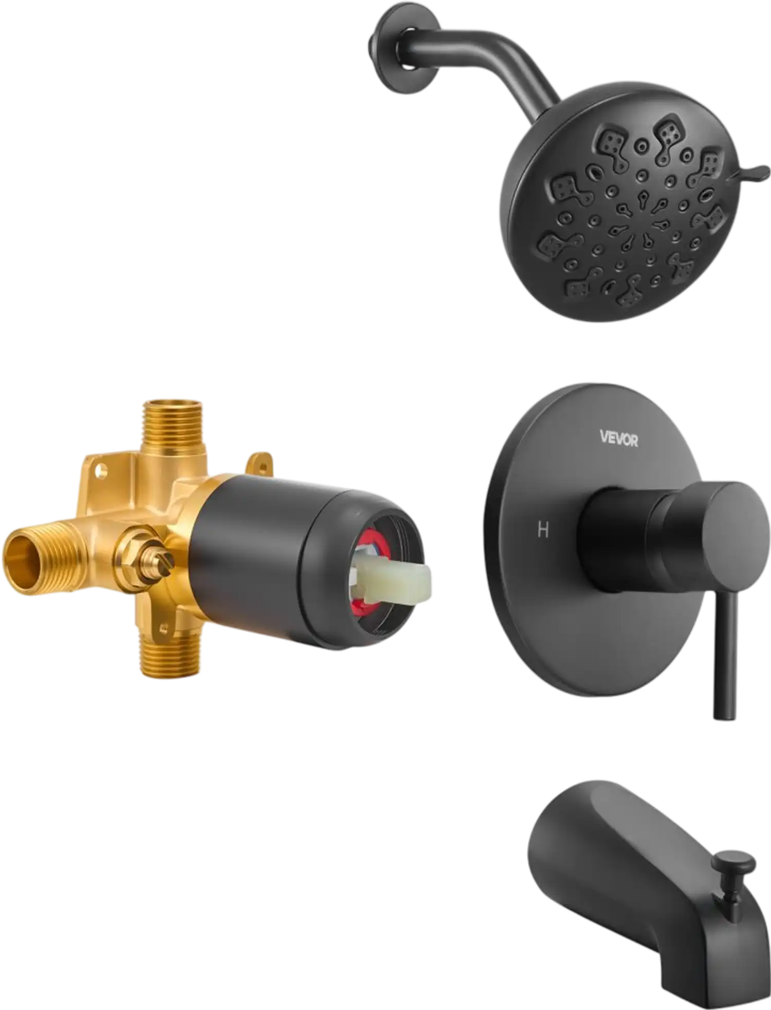 Vevor Tub and Shower Faucet Set Rainfall Shower Head with Bathtub Spout Matte Black New