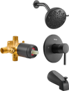 VEVOR Tub and Shower Faucet Set, Complete with 4.7-Inch Rainfall Shower Head and Bathtub Spout, 9-Setting Adjustable Spray, Single-Handle Tub Trim Kit with Brass Pressure Balancing Valve, Matte Black