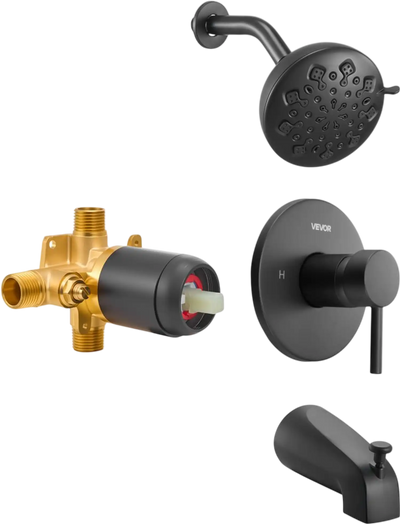 Vevor Tub and Shower Faucet Set Rainfall Shower Head with Bathtub Spout Matte Black New