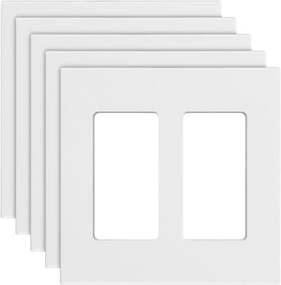 VEVOR Rocker Light Switch Wall Plates, 2-Gang Decorative Outlet Covers,Standard Size 4.57in L x 4.53in H Unbreakable Polycarbonate Thermoplastic Faceplate for Receptacle Outlet&Switch(5 Pack, White)