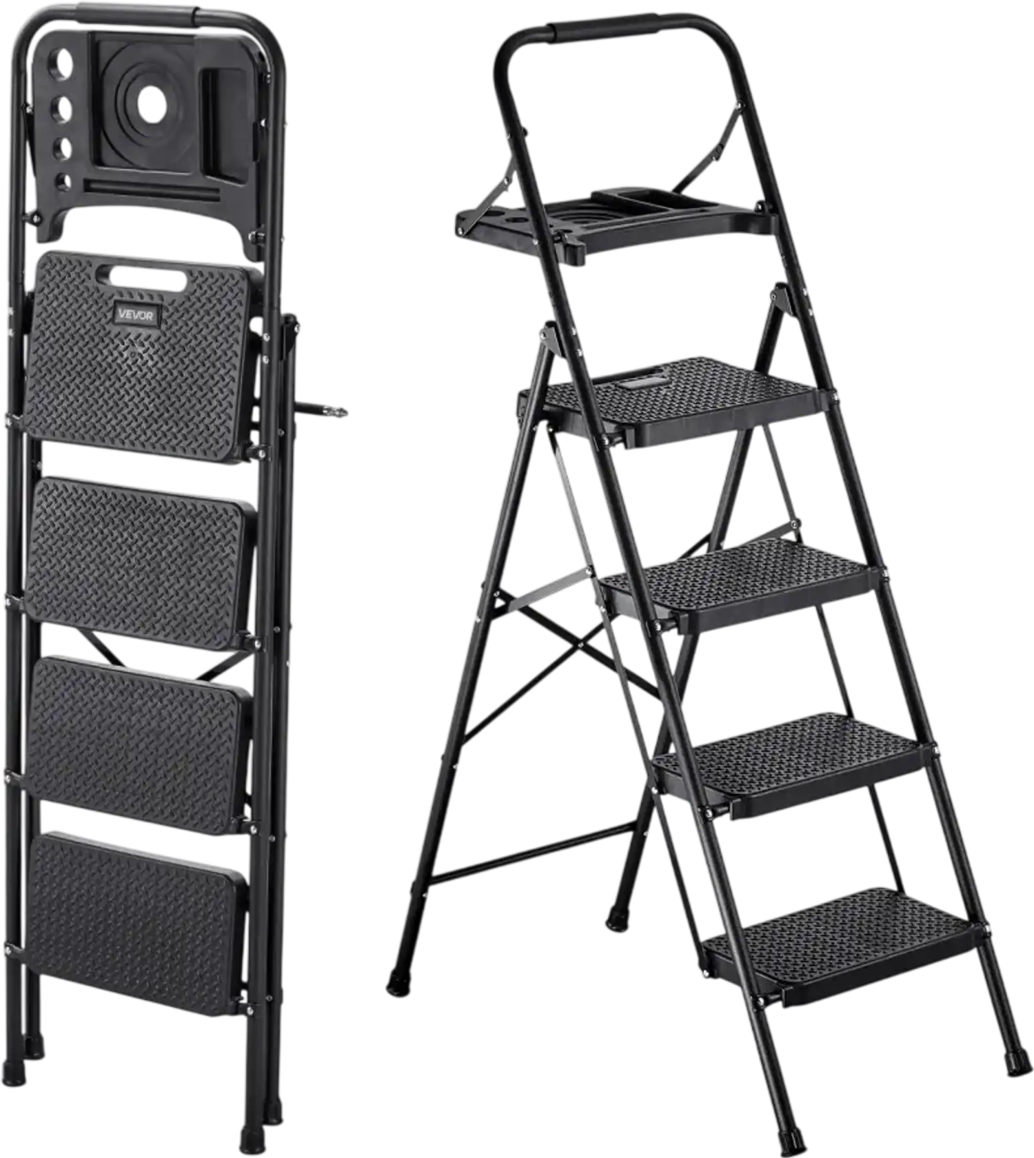 Vevor Step Ladder Folding 4-Step Stool with Handgrip and Tool Tray Black New