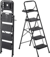 VEVOR 4 Step Ladder, Folding Step Stool with Wide Anti-Slip Pedal, Tool Tray, Comfort Handgrip, 600 lbs Capacity Portable Steel Ladder, Multi-Use for Kitchen, Home, Household and Office, Black
