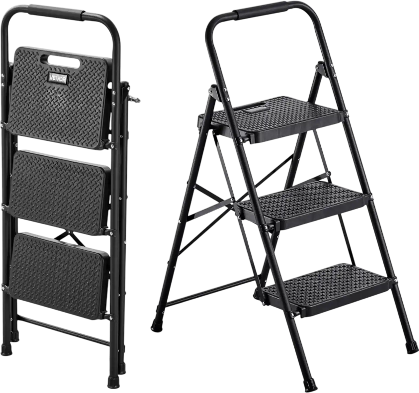 Vevor Step Ladder 3-Step Folding Stool with Anti-Slip Pedals and Handgrip Black New