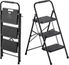 VEVOR 3 Step Ladder, Folding Step Stool with Wide Anti-Slip Pedal and Comfort Handgrip, Lightweight 600 lbs Capacity Portable Steel Ladder, Multi-Use for Kitchen, Home, Household and Office, Black
