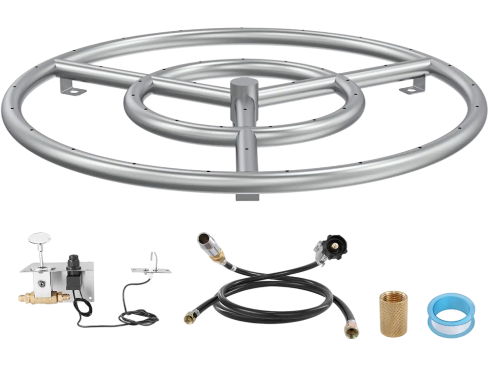 VEVOR 18 inch Round Stainless-Steel Fire Pit Burner Ring, Drop-in Fire Pit Ring Burner Kit for Natural Gas & Propane - with 150,000 BTU Heat Output for Indoor/Outdoor Use