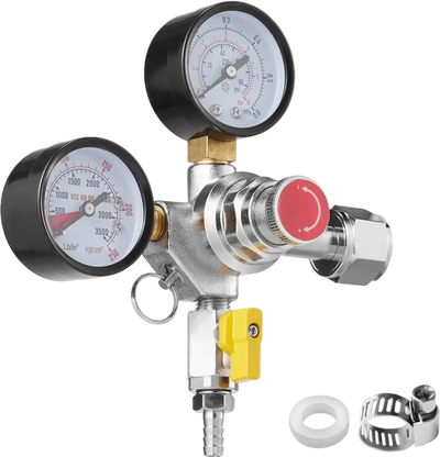 VEVOR Double Gauge Regulator, CO2 Regulator Gauge with 0-60PSI, Heavy Duty CO2 Gauge Gas System, Draft Beer Regulator with Check Valve, Adjustable Pressure Regulator for Draft Beer Homebrew, CGA320