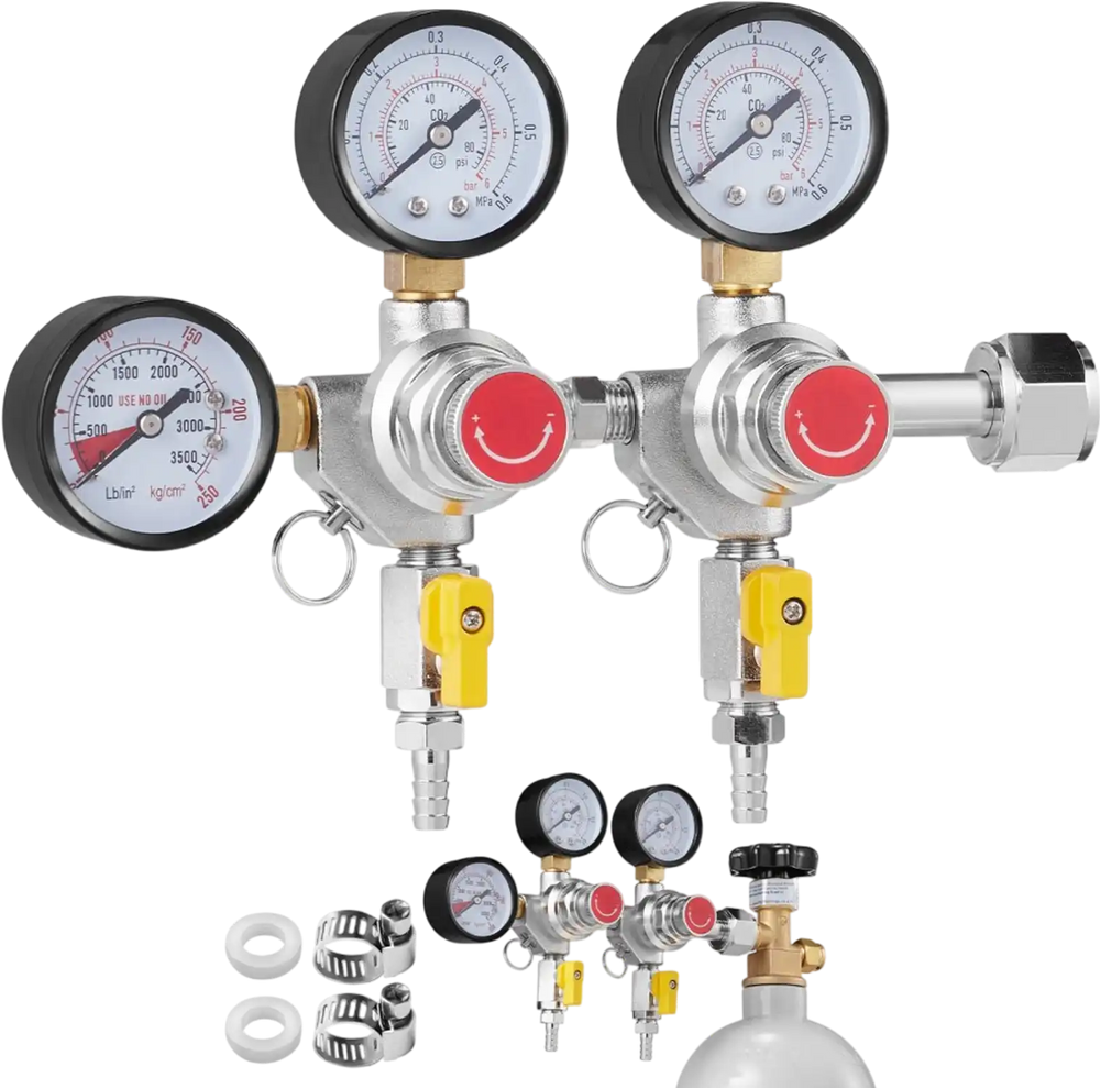 VEVOR Triple Gauge Regulator, CO2 Regulator Gauge with 0-60PSI, Heavy Duty CO2 Gauge Gas System, Draft Beer Regulator with Check Valve, Adjustable Pressure Regulator for Draft Beer Homebrew, CGA320
