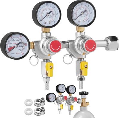 VEVOR Triple Gauge Regulator, CO2 Regulator Gauge with 0-60PSI, Heavy Duty CO2 Gauge Gas System, Draft Beer Regulator with Check Valve, Adjustable Pressure Regulator for Draft Beer Homebrew, CGA320