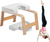 VEVOR Yoga Headstand Bench, 300 lbs Capacity Yoga Inversion Chair for Family Gym, Headstand Trainer with Wood Frame & PU Pad, Stand Yoga Stool for Strength Balance Training, Relieve Fatigue, White