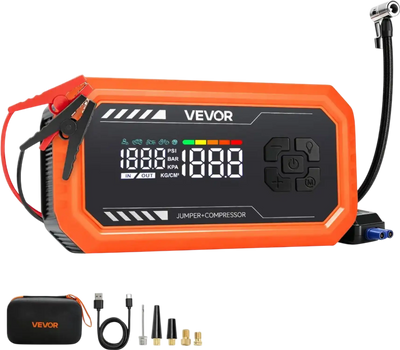 VEVOR Jump Starter with Air Compressor 3000A Peak Car Battery Jump Box, Portable for 9.0L Gas / 6.5L Diesel, 150 PSI Auto-Shutoff Tire Inflator, Power Bank, 12V Battery Charger, with LED Flashlight