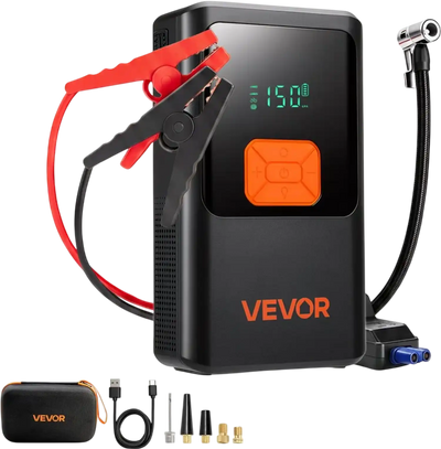 VEVOR Jump Starter with Air Compressor 4000A Peak Car Battery Jump Box, Portable for 9.0L Gas / 8.0L Diesel, 150 PSI Auto-Shutoff Tire Inflator, Power Bank, 12V Battery Charger, with LED Flashlight