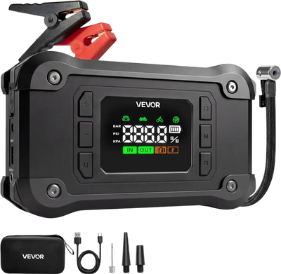 VEVOR Jump Starter with Air Compressor 8000A Peak Car Battery Jump Box, Portable for 9.0L Gas / 8.0L Diesel, 150 PSI Auto-Shutoff Tire Inflator, Power Bank, 12V Battery Charger, with LED Flashlight