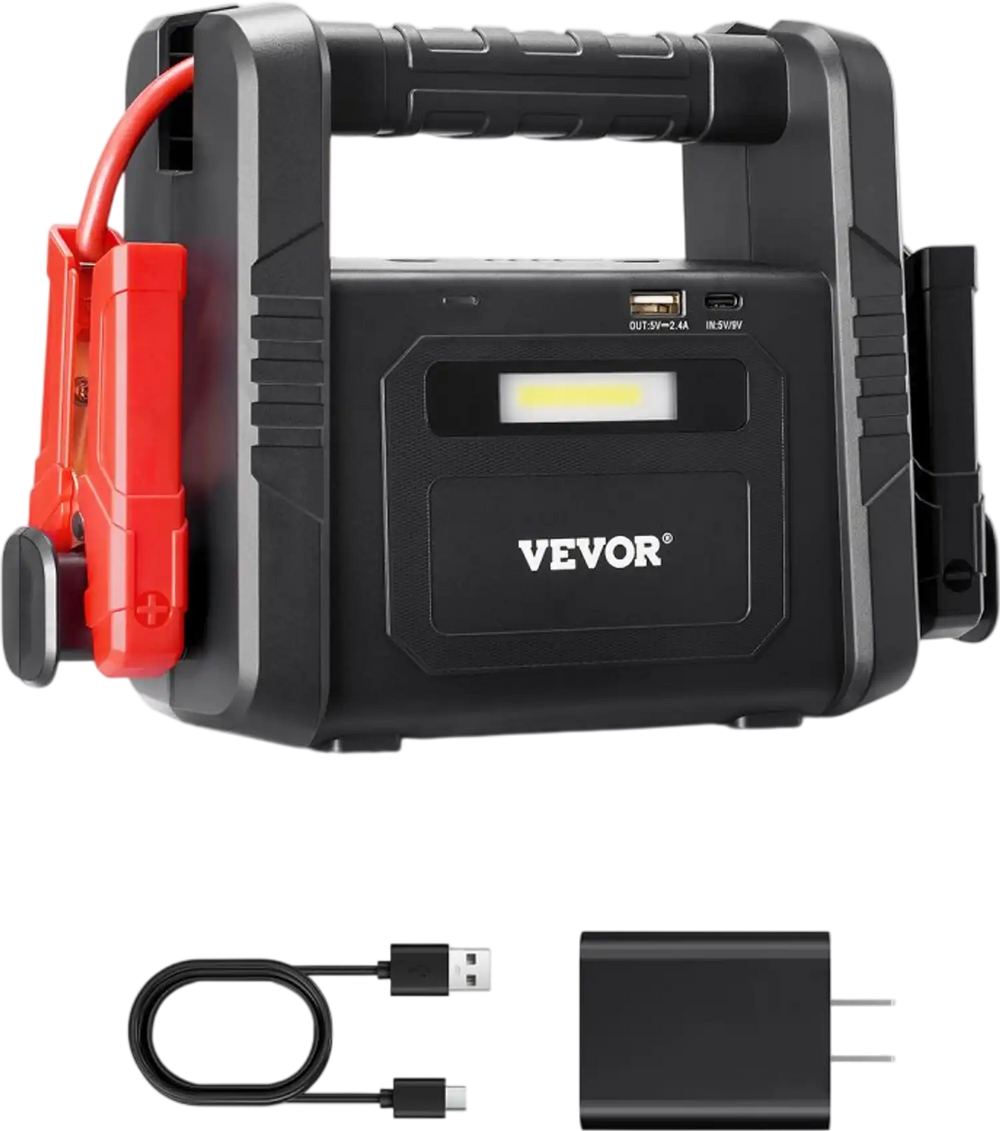 VEVOR 4000A Peak Jump Starter, Portable 12V Lithium Car Battery Booster Pack, Power Bank for All Gas and up to 10L Diesel Engines, with LED Flashlight and Safety Jumper Cables