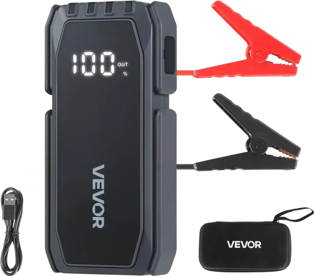 VEVOR Jump Starter, 1500A Peak, Car Jumper Starter Battery Pack, 12V Portable Lithium Battery Booster, Jump Box Power Bank with 3 Modes Flashlight and Jumper Cable, for Up to 6L Gas/4L Diesel Engines