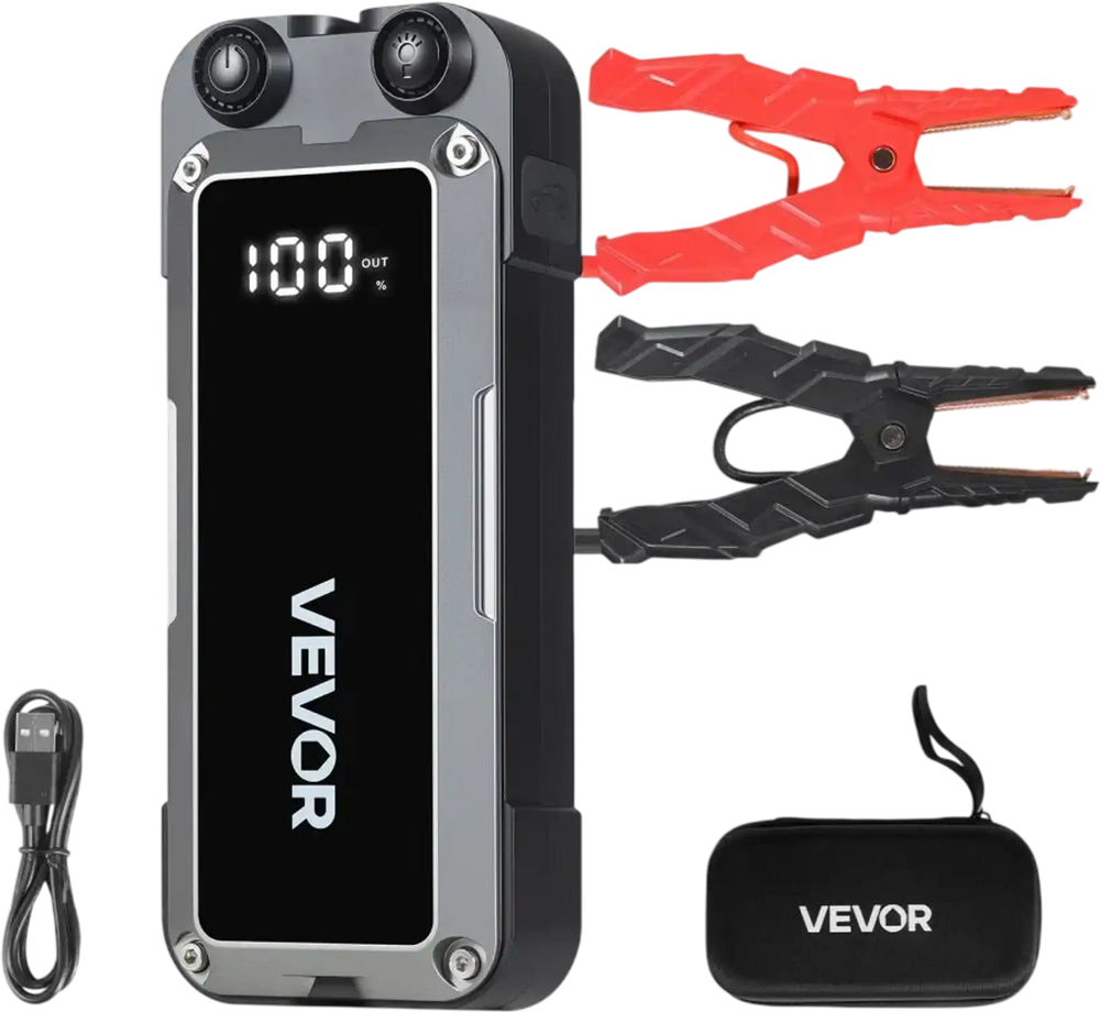 VEVOR Jump Starter, 4000A Peak, Car Jumper Starter Battery Pack, 12V Portable Lithium Battery Booster, Jump Box Power Bank with 3 Modes Flashlight and Jumper Cable, for 10L Gas and 8L Diesel Engines