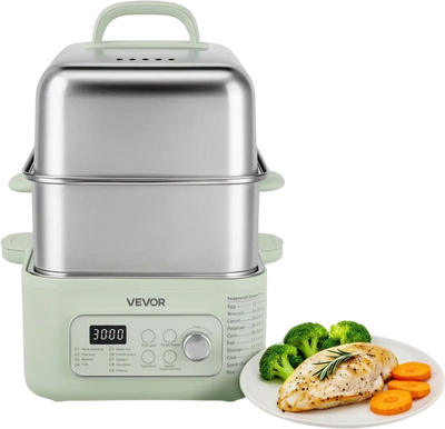 Vevor Electric Food Steamer 13.7 QT 2-Tier Stainless Steel 1500W Green New
