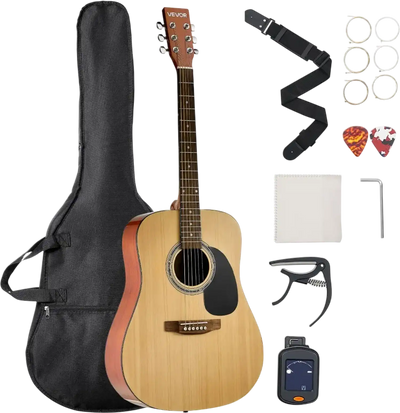 VEVOR Dreadnought Acoustic Guitar, 41 in, 6-String Natural Solid Spruce Top Guitar, Beginner Bundle with Gig Bag, Tuner, Strap, Strings, Picks, Capo, Rosewood Fingerboard, for Adults Taller Players