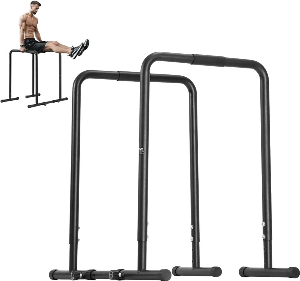 VEVOR Dip Bar, 440 lbs Capacity, Heave Duty Dip Stand Station with Adjustable Height, Fitness Workout Dip Bar Station Stabilizer Parallette Push Up Stand, Parallel Bars for Strength Training Home Gym