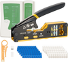 VEVOR Crimping Tool, RJ45/RJ11/RJ12 Ethernet Crimper, Crimp Tool Kit for 4/6/8-Pin Modular Plugs, with Mini Wire Stripper, 50 Connectors and 50 Boots, Replacement Blades, and Network Cable Tester