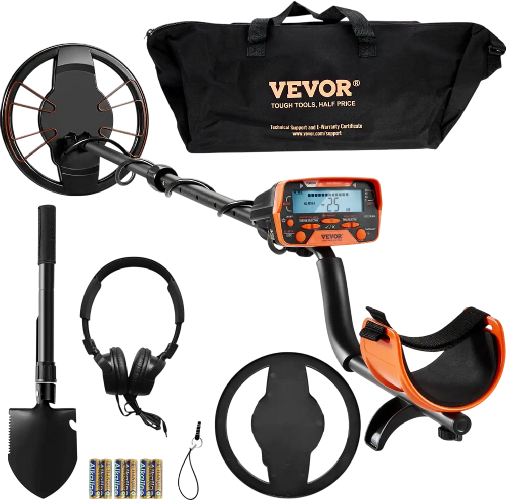 VEVOR Metal Detector for Adults & Kids, 10 Inch Waterproof Search Coil with LCD Display 7 Modes, Adjustable 41''-52'' Aluminum Stem, DSP Chip Higher Accuracy Gold Detector 10'' Detection Depth