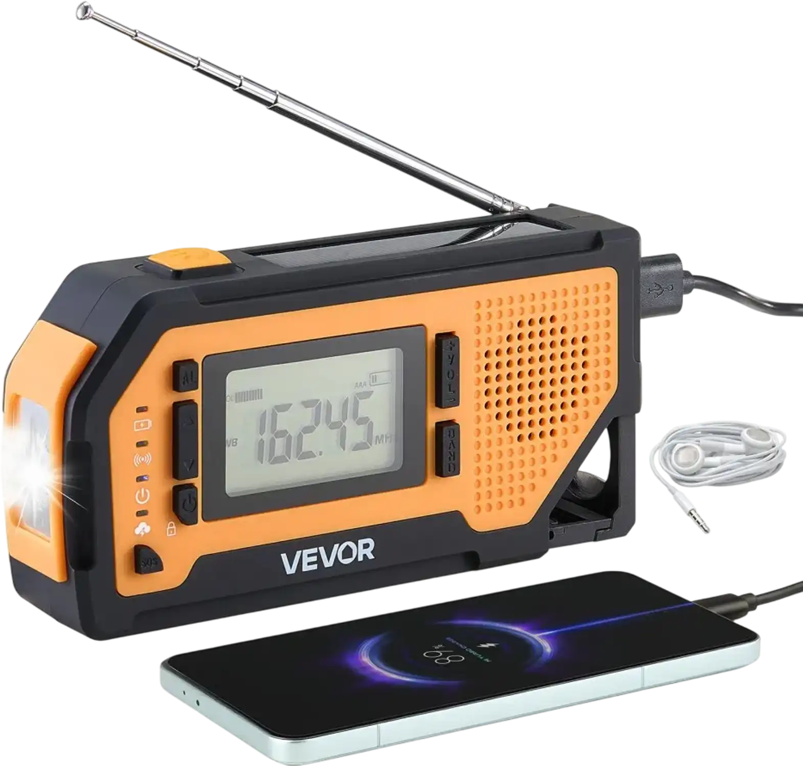 Vevor Emergency Weather Radio Solar Hand Crank NOAA Alert 2000mAh New ...