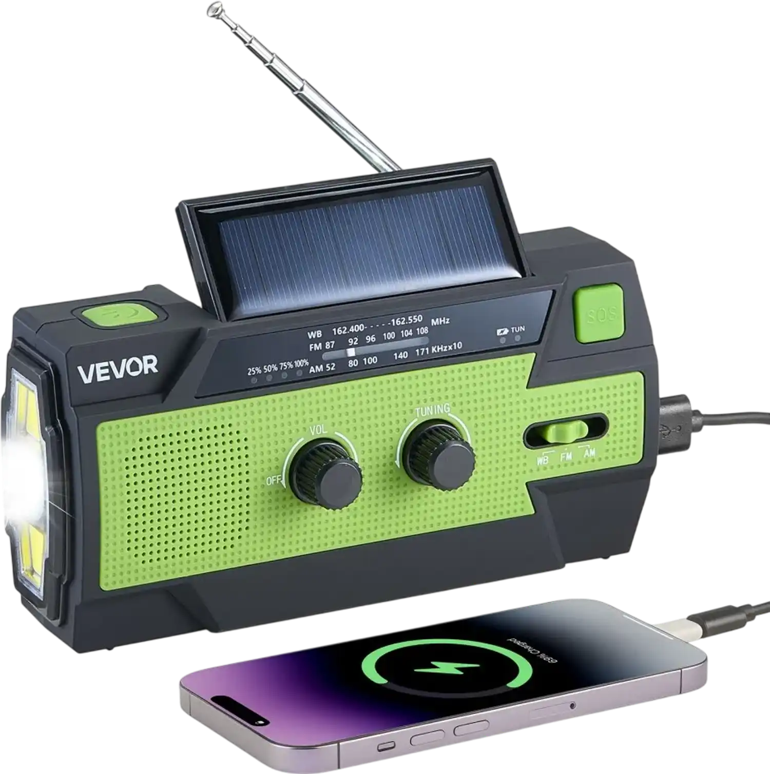 Vevor Emergency Weather Radio Solar Hand Crank 4000mAh NOAA Alert Portable New