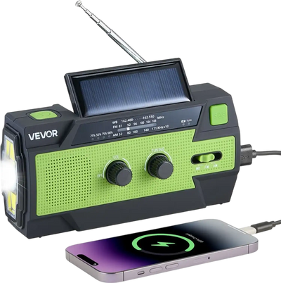 Vevor Emergency Weather Radio Solar Hand Crank 4000mAh NOAA Alert Portable New