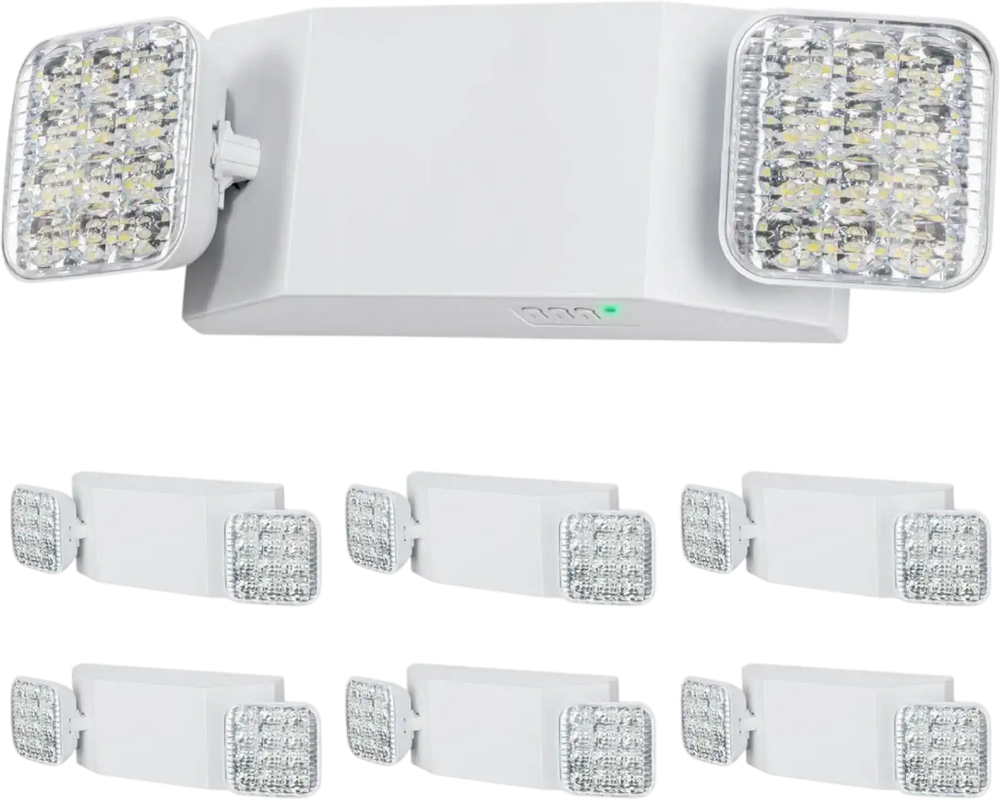 VEVOR 6 Pack Commercial Emergency Light, 3W, White LED Emergency Exit Lighting Fixtures with 180 Minutes Backup Battery Adjustable 2 LED Square Head, Ceiling or Wall Mount for Business Power Outages
