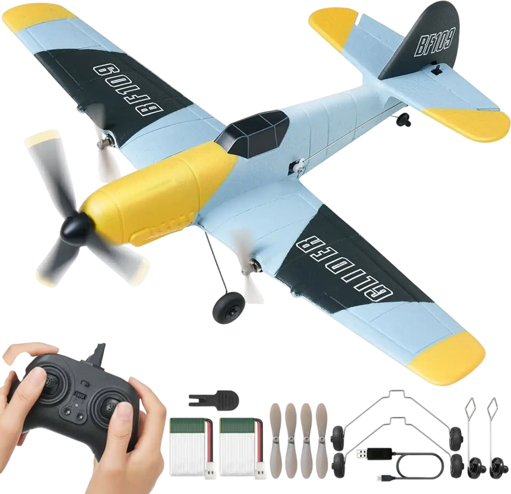 VEVOR RC Plane, 2.4GHZ 3 Channel Remote Control Airplane with 6-Axis Gyro Stabilizer, Ready to Fly Fighter Aircraft Plane Toy with 2 Batteries, Easy to Fly RC Glider for Adults Kids Beginners Boys