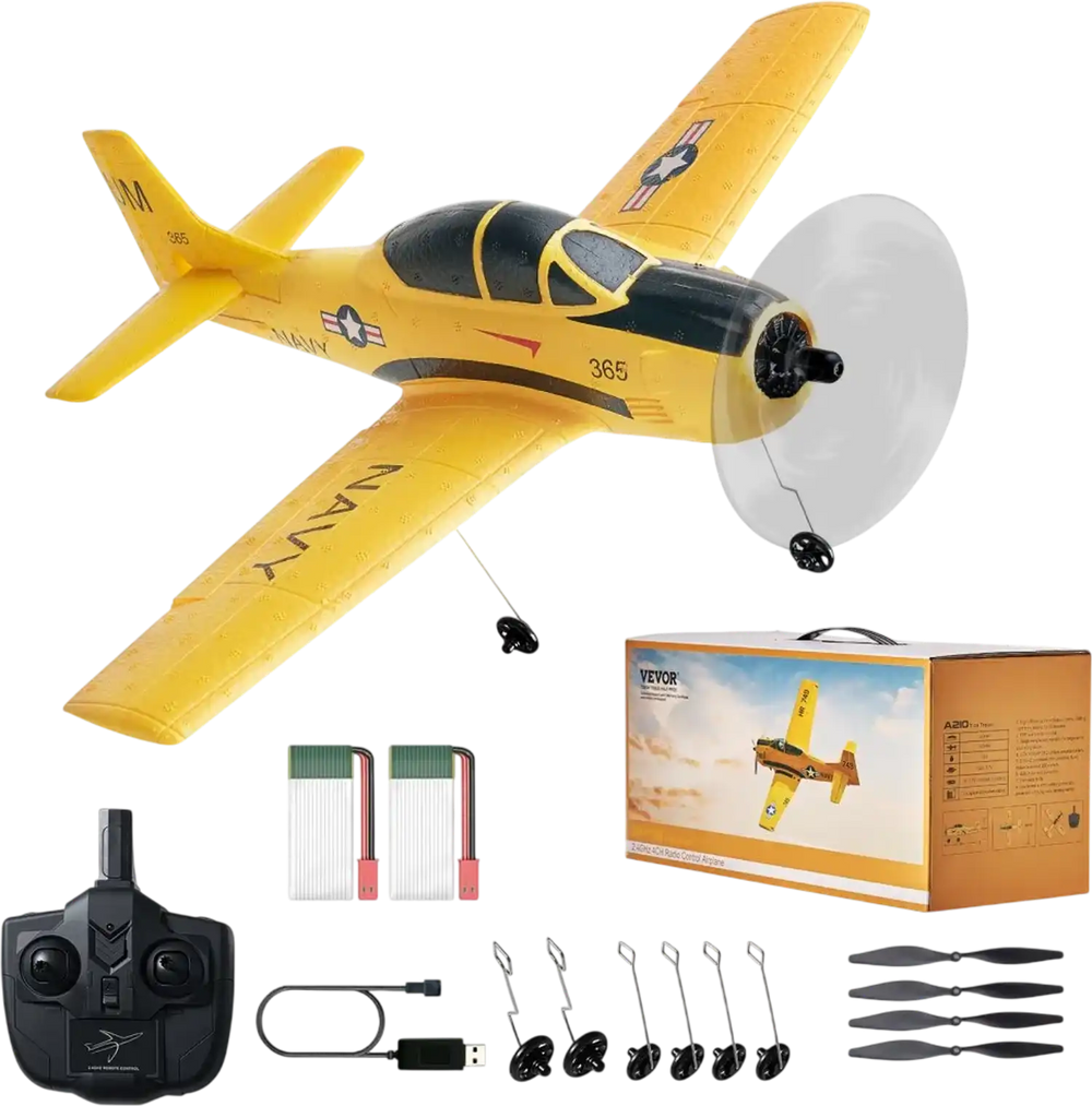 VEVOR RC Plane, 2.4GHZ 4 Channel Remote Control Airplane with 6-Axis Gyro Stabilizer, Ready to Fly Trainer Aircraft Plane Toy with 2 Batteries, Easy to Fly RC Glider for Adults Kids Beginners Boys