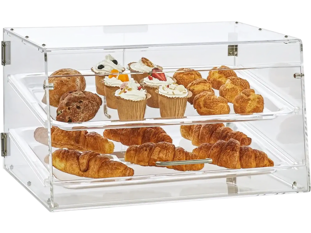 VEVOR Pastry Display Case, 2-Tier Commercial Countertop Bakery Display Case, Acrylic Display Box with Rear Door Access & Removable Shelves, Keep Fresh for Donut Bagels Cake Cookie, 20.7"x13.2"x11.9"