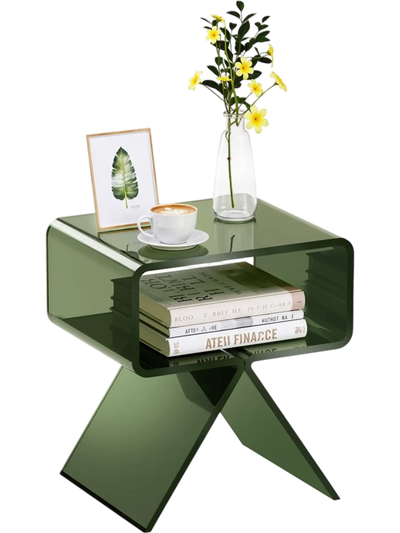 VEVOR Acrylic Nightstand Side Table, Modern Clear Bedside Table with Storage Shelf, Transparent Small End Desk for Living Room, Bedroom, Home Decor, No Assembly Needed, 11.8 x 15.4 x 17 in (Green)