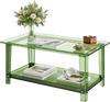 VEVOR Acrylic Coffee Table, 2 Tiers Center Table with Storage Shelf, Modern Rectangle Acrylic Coffee Desk, Ideal for Dining Room, Kitchen Island, Restaurant, Office, 19.7 x 31.5 x 15.7 in (Green)