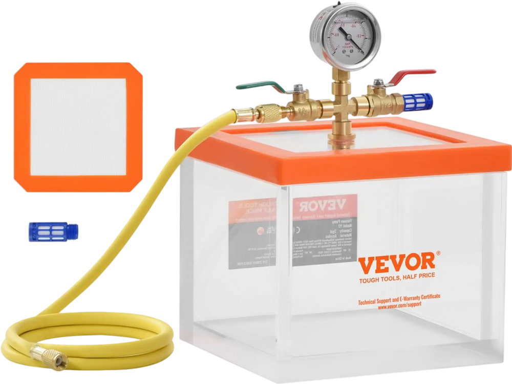 VEVOR 2 Gallon Vacuum Chamber, Upgraded Multipurpose Acrylic Vacuum Degassing Chamber, Transparent Vacuum Chamber, for Resin Degassing, Silica Gel Degassing, Gypsum Degassing and Vacuum Extraction