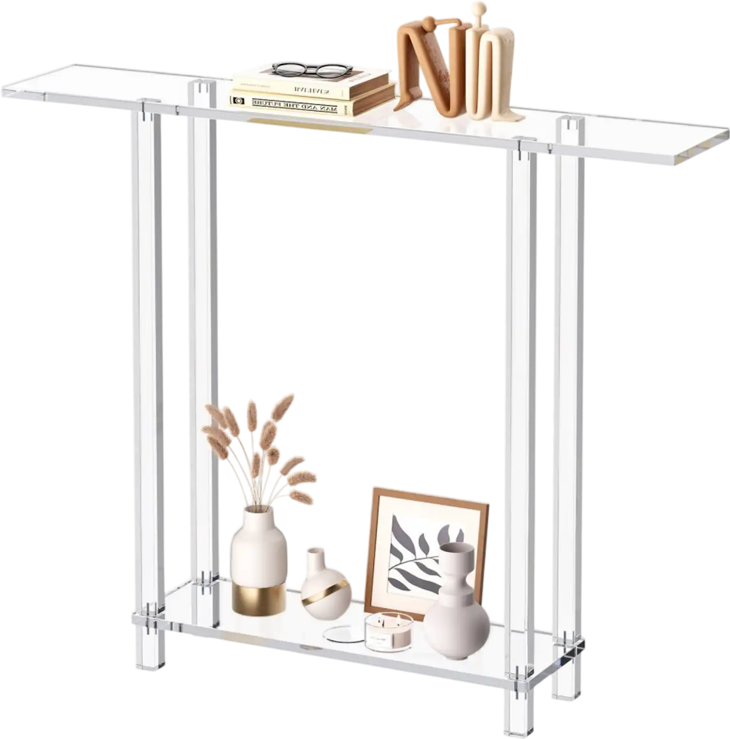 Vevor Acrylic Console Table 2-Tier Narrow Transparent Entryway Sofa Table 7.6