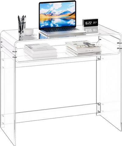 VEVOR Acrylic Table, 2 Tiers Clear End Table with Storage Shelf, Modern Rectangle Acrylic Side Desk, Transparent Thick Desk Nightstand for Bedroom, Office, Living Room, 15.7 x 33.5 x 29.5 in (Clear)