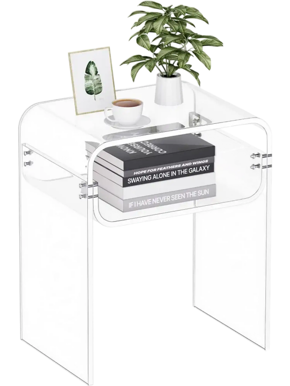 VEVOR Acrylic Side Table, 2 Tiers Clear Bedside Table with Storage Shelf, Modern Rectangle Acrylic End Desk, Transparent Thick Nightstand for Bedroom, Living Room, Study, 11.8 x 15.7 x 19.7 in (Clear)