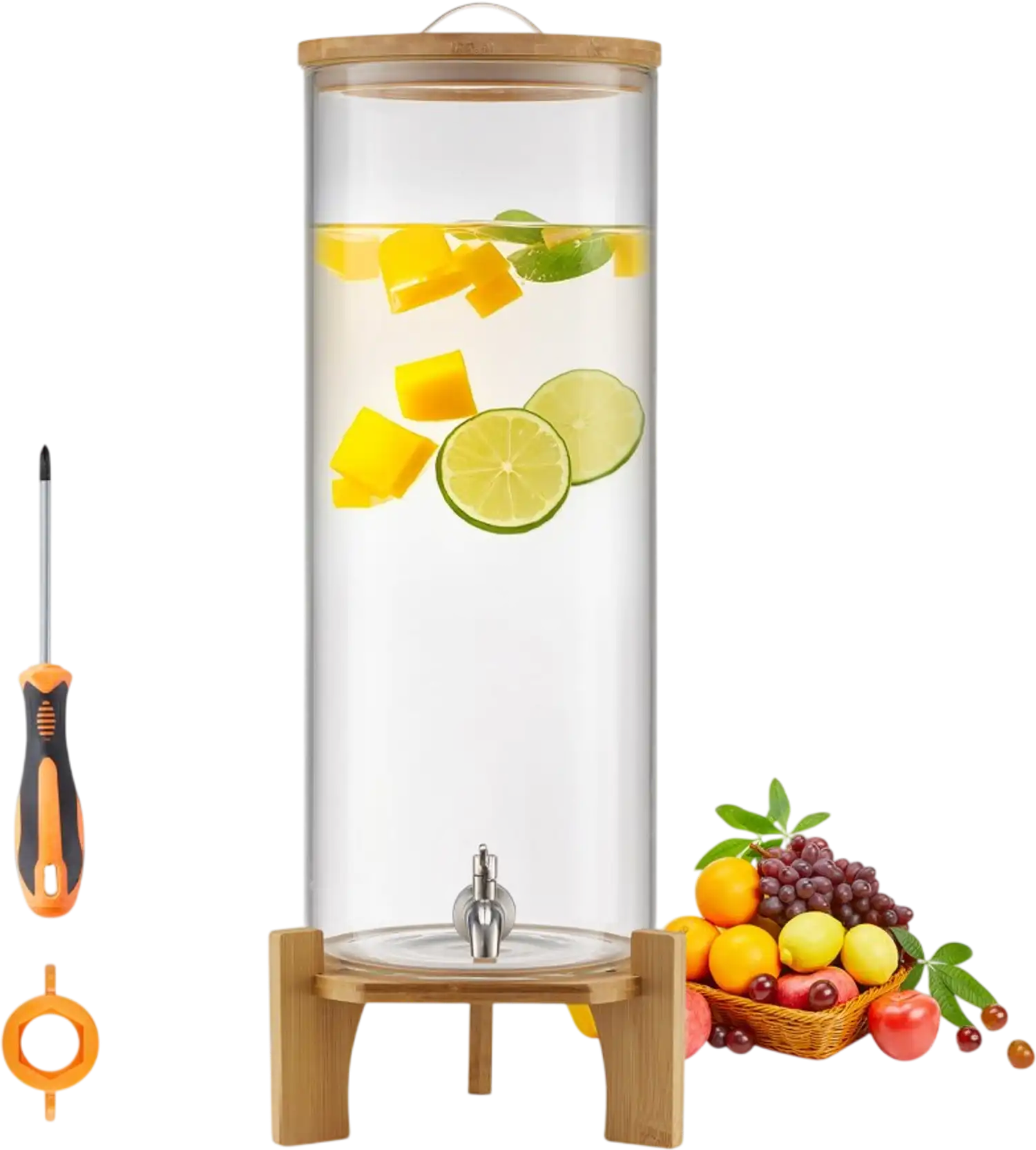 Vevor Beverage Dispenser 3.5 Gallon Glass Drink Dispenser with Wood Stand New