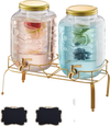 VEVOR Beverage Dispenser, 2 Pack 2 Gallon Drink Dispensers for Parties, Glass Juice Dispenser with Metal Stand, Stainless Steel Spigot, Infuser, Iced Tea Lemonade Juice Water Dispensers for Parties
