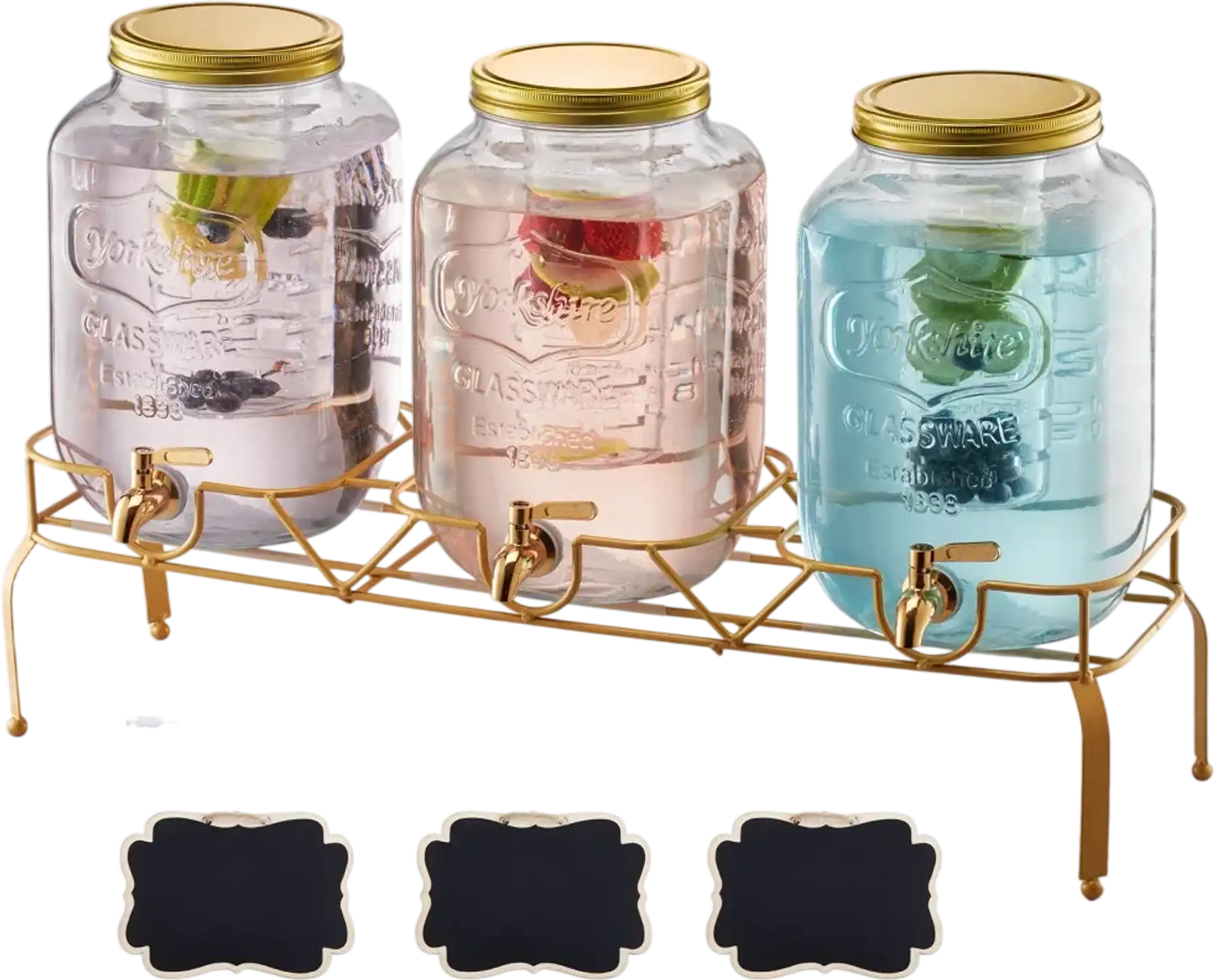 Vevor Beverage Dispenser 3-Pack 2 Gal Glass Drink Dispensers with Stand New