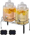 VEVOR Beverage Dispenser, 2 Pack 1.5 Gallon Drink Dispensers for Parties, Glass Juice Dispenser with Metal Stand, Stainless Steel Spigot, Iced Tea Lemonade Juice Water Dispensers for Parties