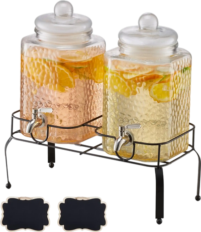 Vevor Beverage Dispenser Glass Dual Jar Drink Dispenser with Stand 2 Pack 1.5 Gal New
