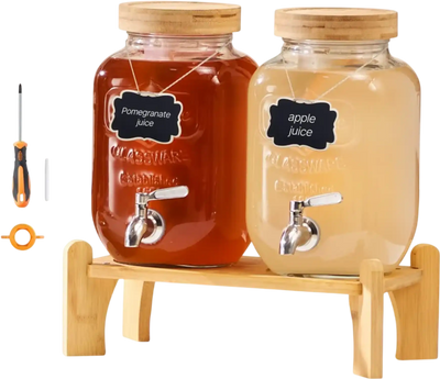 Vevor Beverage Dispenser 2-Pk 1 Gal Glass Drink Dispensers with Stand New