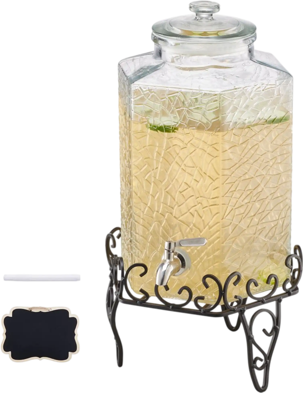 VEVOR Beverage Dispenser, 2.5 Gallon Drink Dispensers for Parties, Glass Juice Dispenser with Metal Stand, Stainless Steel Spigot, Iced Tea Lemonade Juice Water Dispensers for Parties