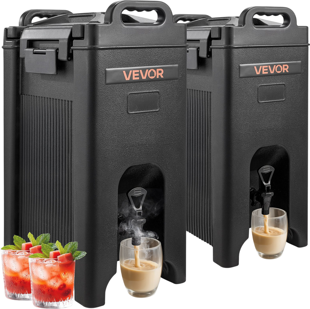 VEVOR Insulated Beverage Dispenser, 5 Gal/19L Hot and Cold Beverage Server with Spigot & Handle, Food-Grade Thermal Drink Dispenser Cooler for Tea Coffee Water in Cafes & Restaurants, 2 Pack, Black
