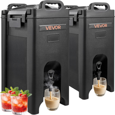 VEVOR Insulated Beverage Dispenser, 5 Gal/19L Hot and Cold Beverage Server with Spigot & Handle, Food-Grade Thermal Drink Dispenser Cooler for Tea Coffee Water in Cafes & Restaurants, 2 Pack, Black
